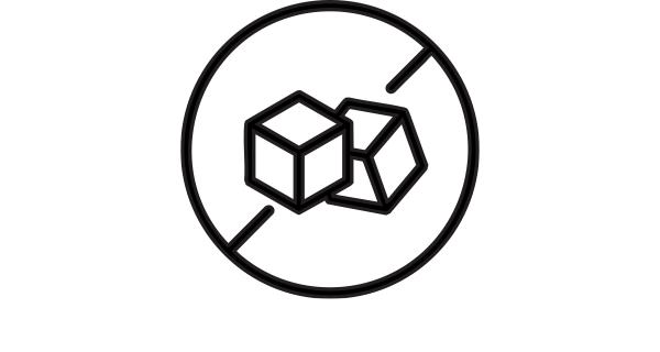 Simple line icon of sugar cubes crossed out representing zero sugar or no sugar content