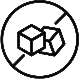 Simple line icon of sugar cubes crossed out representing zero sugar or no sugar content