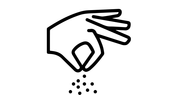 Simple line icon of hand sprinkling salt representing minimal simple ingredients and seasoning