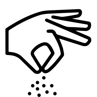 Simple line icon of hand sprinkling salt representing minimal simple ingredients and seasoning